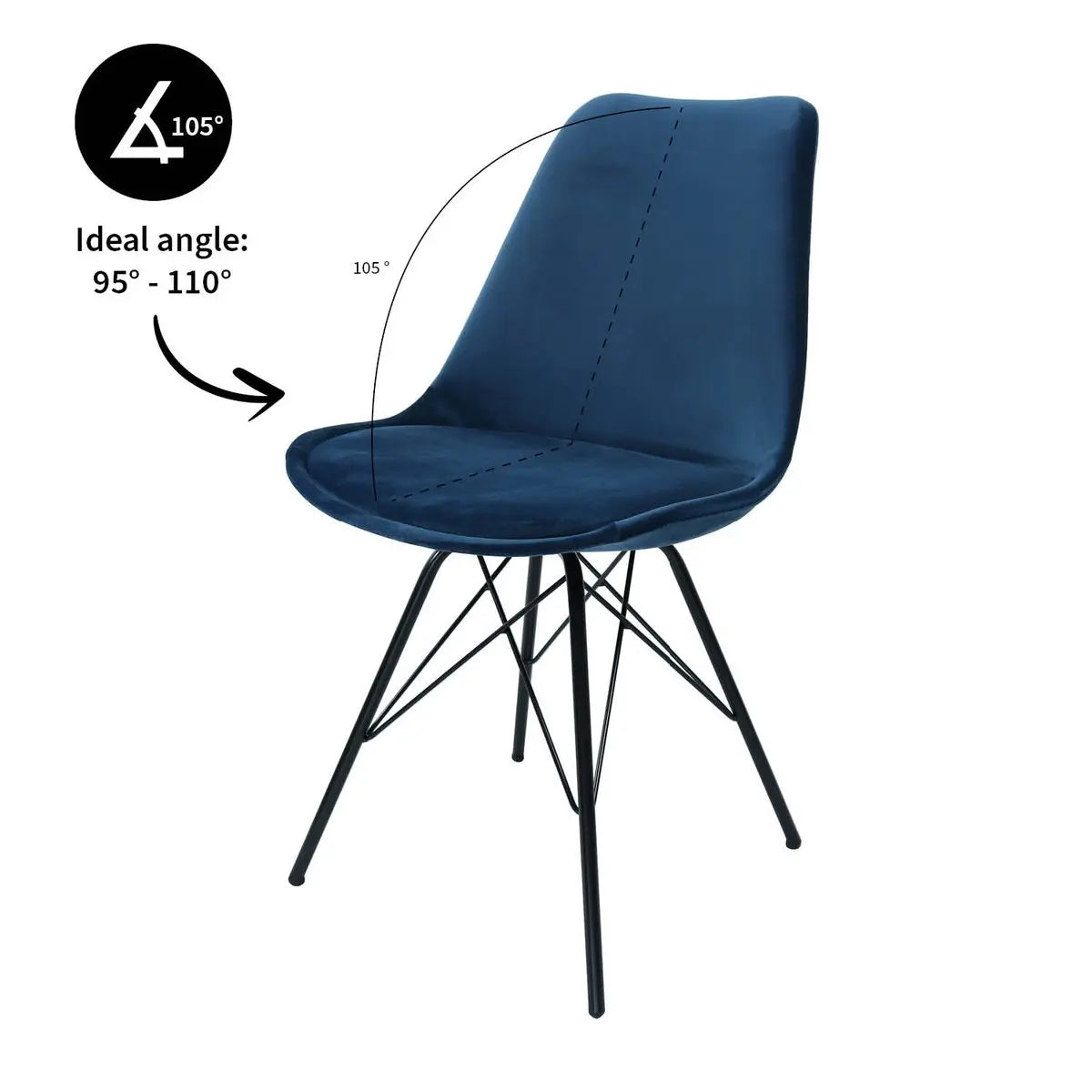 Esszimmerstuhl – Velvet Stoff, Metallgestell, Kuipform Design, Dunkelblau Farbe - Velvet | Kick