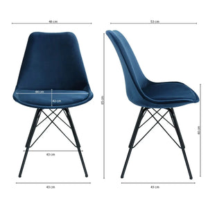 Esszimmerstuhl – Velvet Stoff, Metallgestell, Kuipform Design, Dunkelblau Farbe - Velvet | Kick