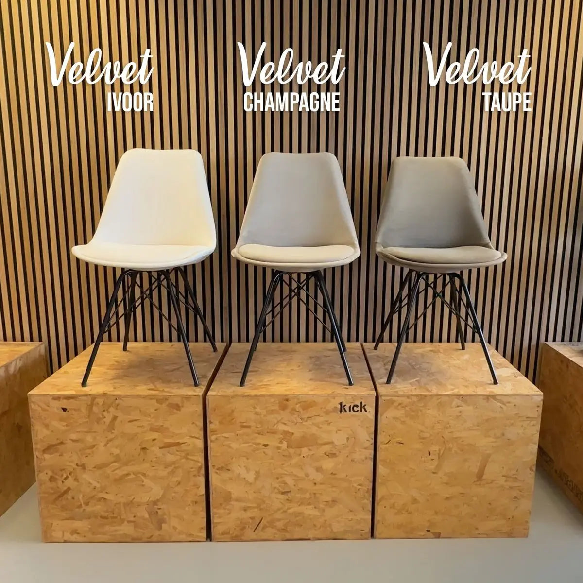 Esszimmerstuhl – Velvet Stoff, Metallgestell, Kuipform Design, Champagner Farbe - Velvet | Kick