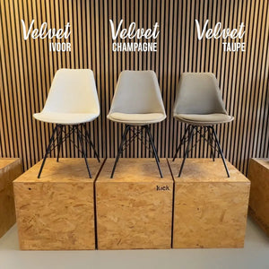 Esszimmerstuhl – Velvet Stoff, Metallgestell, Kuipform Design, Elfenbein Farbe - Velvet | Kick