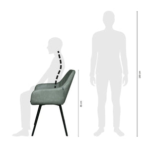 Esszimmerstuhl – Grünes PU-Leder, Schwarzes Metall, Federnder Sitz - Karl | Kick Collection