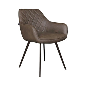 Esszimmerstuhl – Braunes PU-Leder, Schwarzes Metall, Federnder Sitz - Karl | Kick Collection