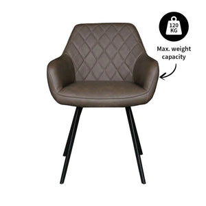 Esszimmerstuhl – Braunes PU-Leder, Schwarzes Metall, Federnder Sitz - Karl | Kick Collection