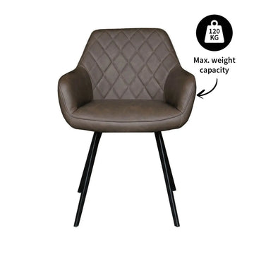 Esszimmerstuhl – Braunes PU-Leder, Schwarzes Metall, Federnder Sitz - Karl | Kick Collection