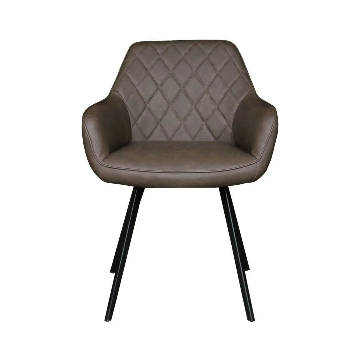 Esszimmerstuhl – Braunes PU-Leder, Schwarzes Metall, Federnder Sitz - Karl | Kick Collection
