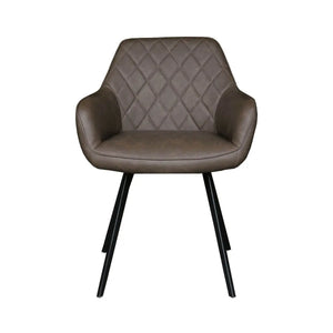 Esszimmerstuhl – Braunes PU-Leder, Schwarzes Metall, Federnder Sitz - Karl | Kick Collection