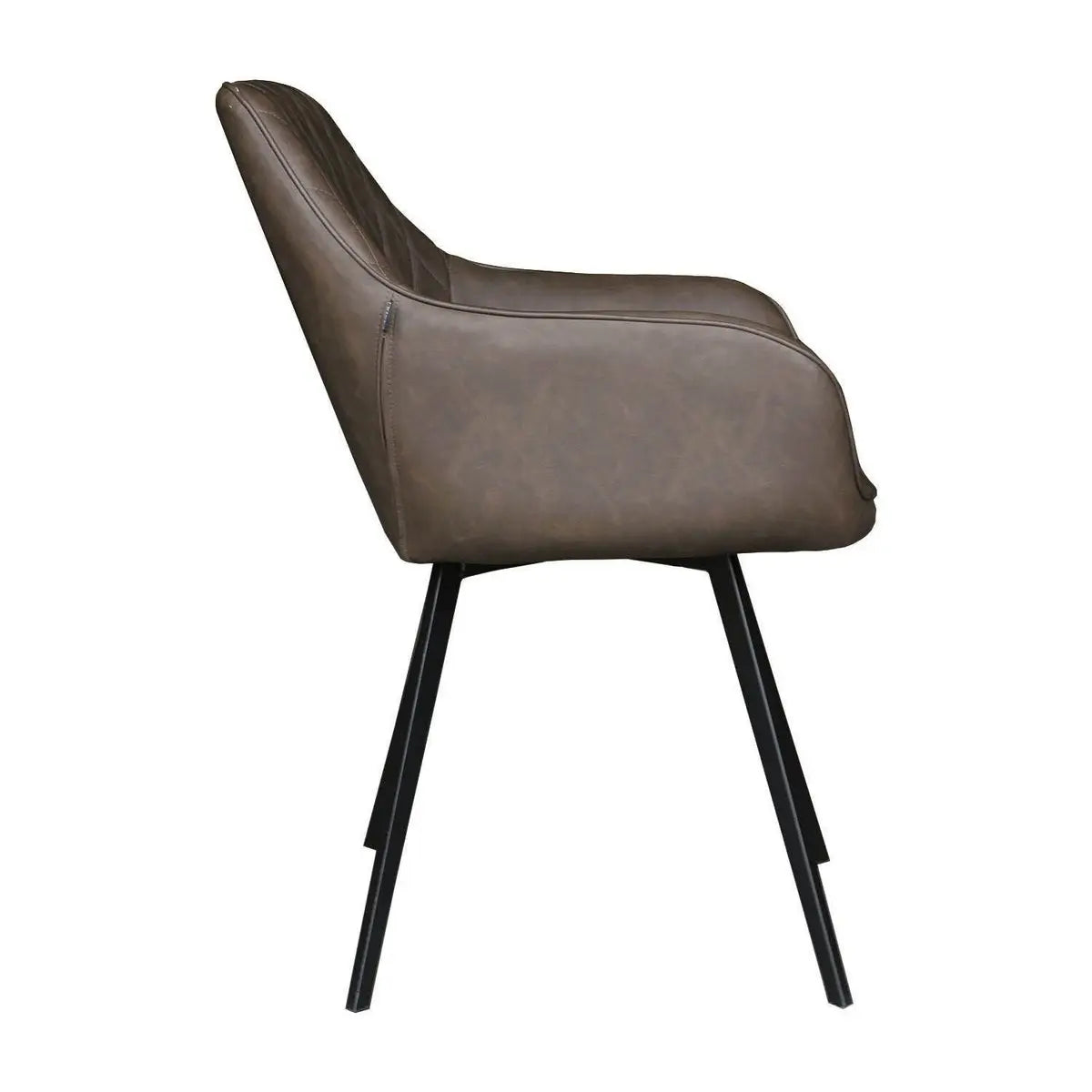 Esszimmerstuhl – Braunes PU-Leder, Schwarzes Metall, Federnder Sitz - Karl | Kick Collection