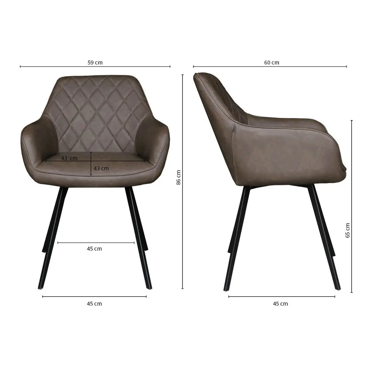 Esszimmerstuhl – Braunes PU-Leder, Schwarzes Metall, Federnder Sitz - Karl | Kick Collection