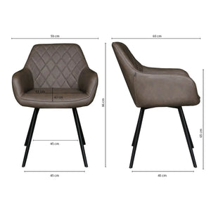 Esszimmerstuhl – Braunes PU-Leder, Schwarzes Metall, Federnder Sitz - Karl | Kick Collection