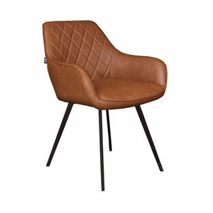 Esszimmerstuhl – Cognac PU-Leder, Schwarzes Metall, Federnder Sitz - Karl | Kick Collection