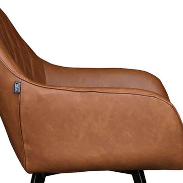 Esszimmerstuhl – Cognac PU-Leder, Schwarzes Metall, Federnder Sitz - Karl | Kick Collection