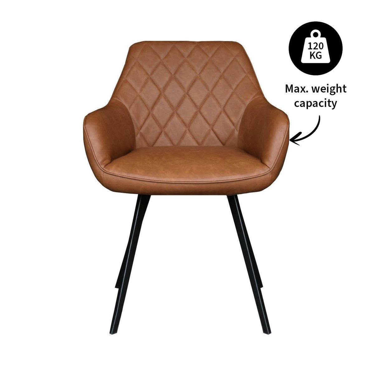Esszimmerstuhl – Cognac PU-Leder, Schwarzes Metall, Federnder Sitz - Karl | Kick Collection