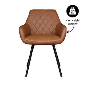 Esszimmerstuhl – Cognac PU-Leder, Schwarzes Metall, Federnder Sitz - Karl | Kick Collection