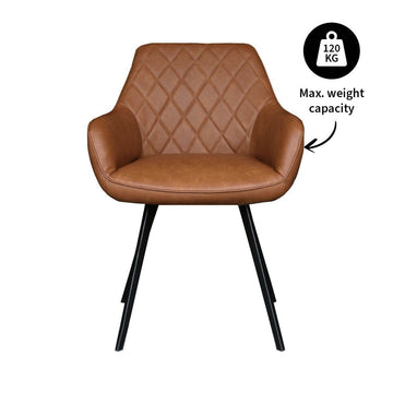 Esszimmerstuhl – Cognac PU-Leder, Schwarzes Metall, Federnder Sitz - Karl | Kick Collection