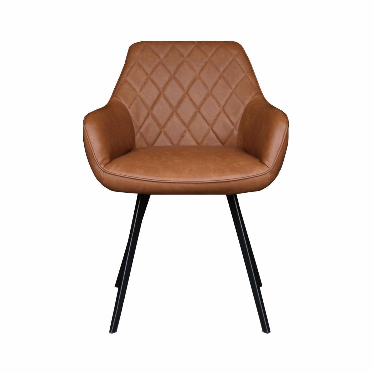Esszimmerstuhl – Cognac PU-Leder, Schwarzes Metall, Federnder Sitz - Karl | Kick Collection
