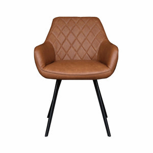 Esszimmerstuhl – Cognac PU-Leder, Schwarzes Metall, Federnder Sitz - Karl | Kick Collection