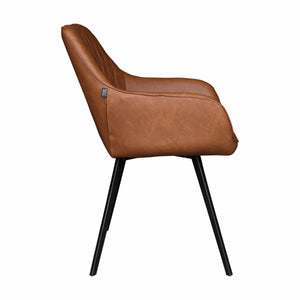 Esszimmerstuhl – Cognac PU-Leder, Schwarzes Metall, Federnder Sitz - Karl | Kick Collection
