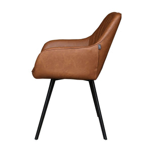 Esszimmerstuhl – Cognac PU-Leder, Schwarzes Metall, Federnder Sitz - Karl | Kick Collection