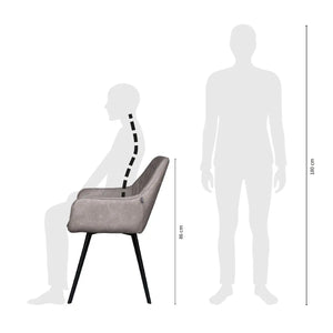 Esszimmerstuhl – Graubeiges PU-Leder, Schwarzes Metall, Federnder Sitz - Karl | Kick Collection