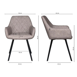 Esszimmerstuhl – Graubeiges PU-Leder, Schwarzes Metall, Federnder Sitz - Karl | Kick Collection