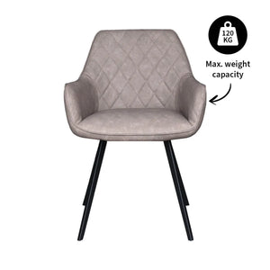 Esszimmerstuhl – Graubeiges PU-Leder, Schwarzes Metall, Federnder Sitz - Karl | Kick Collection