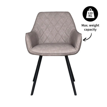Esszimmerstuhl – Graubeiges PU-Leder, Schwarzes Metall, Federnder Sitz - Karl | Kick Collection
