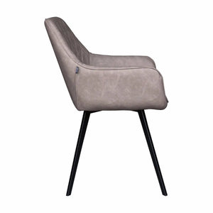 Esszimmerstuhl – Graubeiges PU-Leder, Schwarzes Metall, Federnder Sitz - Karl | Kick Collection