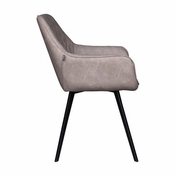 Esszimmerstuhl – Graubeiges PU-Leder, Schwarzes Metall, Federnder Sitz - Karl | Kick Collection