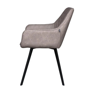 Esszimmerstuhl – Graubeiges PU-Leder, Schwarzes Metall, Federnder Sitz - Karl | Kick Collection