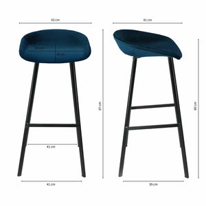 Barhocker – Dunkelblauer Ton, Velours Sitz, Metall Fuß, 80 cm - Finn | Kick Collection