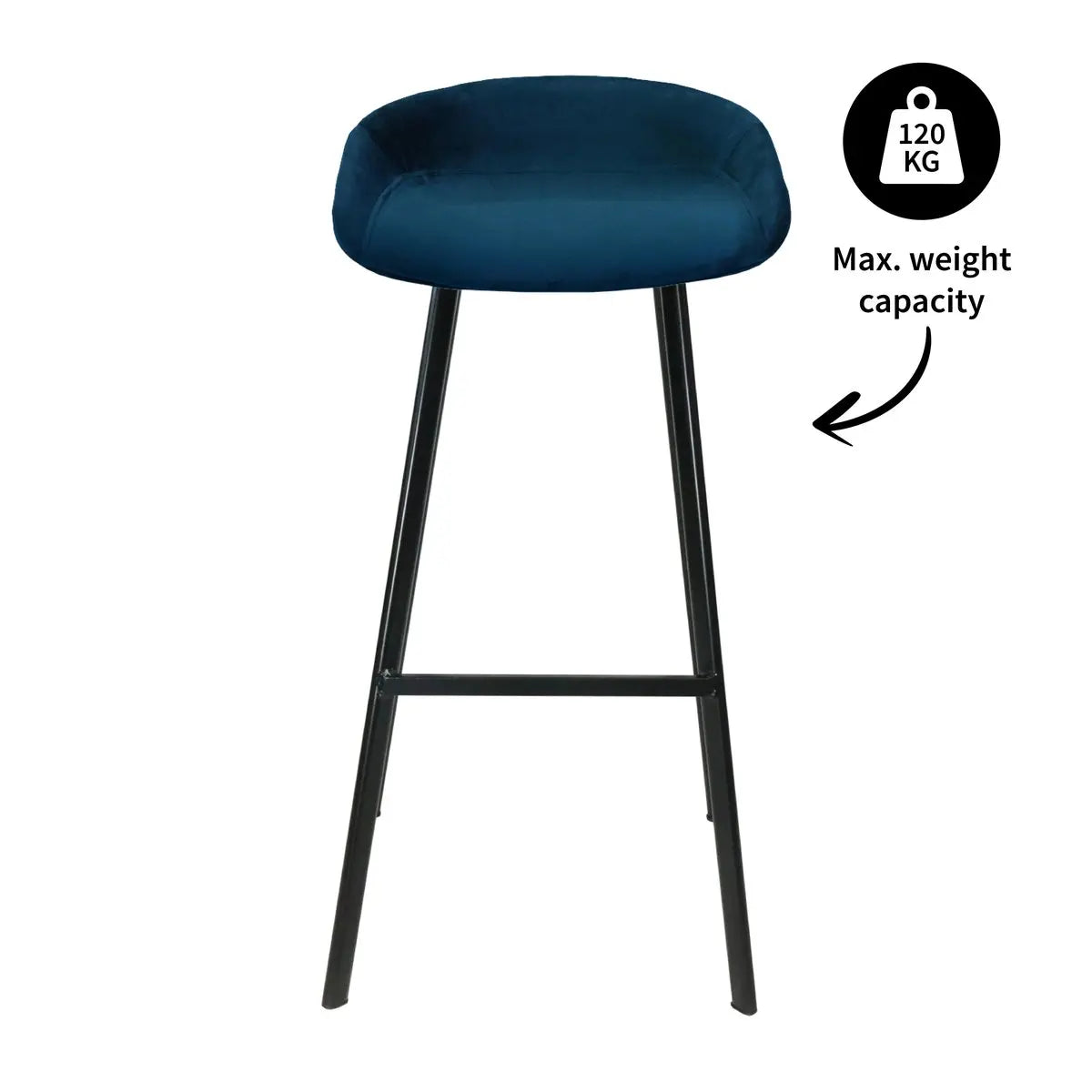 Barhocker – Dunkelblauer Ton, Velours Sitz, Metall Fuß, 80 cm - Finn | Kick Collection