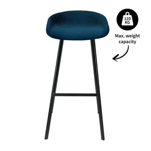 Barhocker – Dunkelblauer Ton, Velours Sitz, Metall Fuß, 80 cm - Finn | Kick Collection