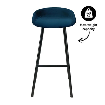 Barhocker – Dunkelblauer Ton, Velours Sitz, Metall Fuß, 80 cm - Finn | Kick Collection