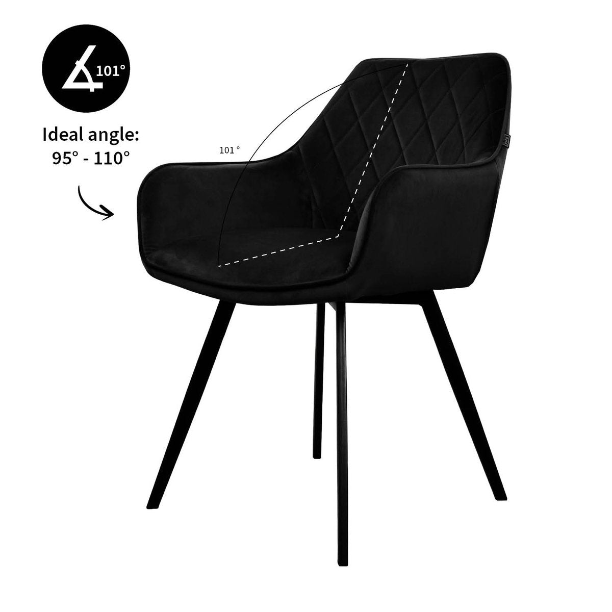 Esszimmerstuhl – Schwarzer Velvet Stoff, Schwarzes Metall, Schwarze Farbe - Karl | Kick Collection