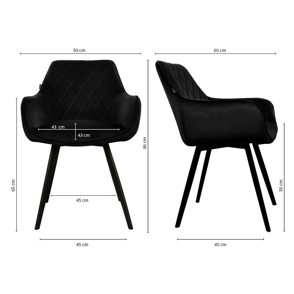 Esszimmerstuhl – Schwarzer Velvet Stoff, Schwarzes Metall, Schwarze Farbe - Karl | Kick Collection