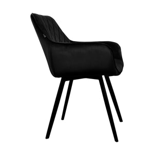 Esszimmerstuhl – Schwarzer Velvet Stoff, Schwarzes Metall, Schwarze Farbe - Karl | Kick Collection