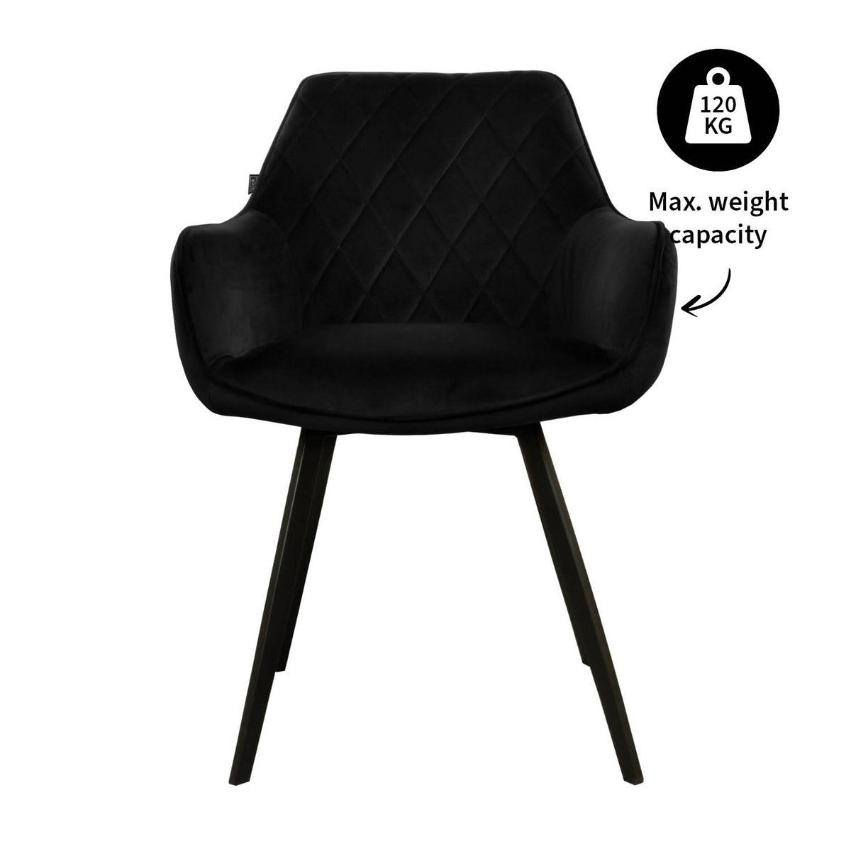 Esszimmerstuhl – Schwarzer Velvet Stoff, Schwarzes Metall, Schwarze Farbe - Karl | Kick Collection