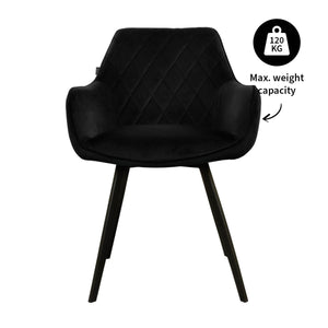 Esszimmerstuhl – Schwarzer Velvet Stoff, Schwarzes Metall, Schwarze Farbe - Karl | Kick Collection