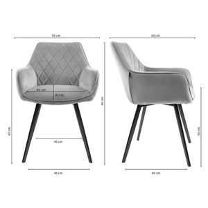 Esszimmerstuhl – Velvet Stoff, Schwarzes Metallgestell, Graue Farbe - Karl | Kick Collection