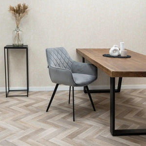 Esszimmerstuhl – Velvet Stoff, Schwarzes Metallgestell, Graue Farbe - Karl | Kick Collection