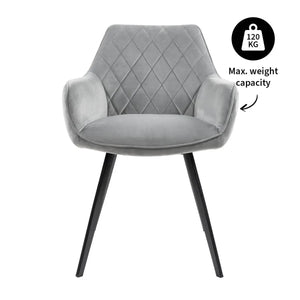 Esszimmerstuhl – Velvet Stoff, Schwarzes Metallgestell, Graue Farbe - Karl | Kick Collection