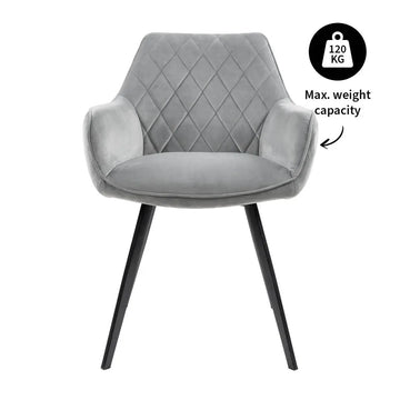 Esszimmerstuhl – Velvet Stoff, Schwarzes Metallgestell, Graue Farbe - Karl | Kick Collection