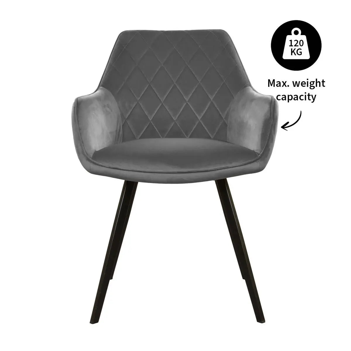 Esszimmerstuhl – Velvet Stoff, Schwarzes Metallgestell, Dunkelgraue Farbe - Karl | Kick Collection