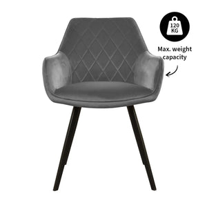 Esszimmerstuhl – Velvet Stoff, Schwarzes Metallgestell, Dunkelgraue Farbe - Karl | Kick Collection