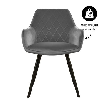 Esszimmerstuhl – Velvet Stoff, Schwarzes Metallgestell, Dunkelgraue Farbe - Karl | Kick Collection