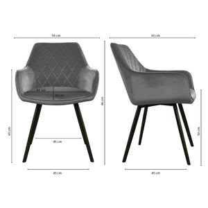 Esszimmerstuhl – Velvet Stoff, Schwarzes Metallgestell, Dunkelgraue Farbe - Karl | Kick Collection