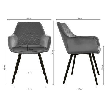 Esszimmerstuhl – Velvet Stoff, Schwarzes Metallgestell, Dunkelgraue Farbe - Karl | Kick Collection