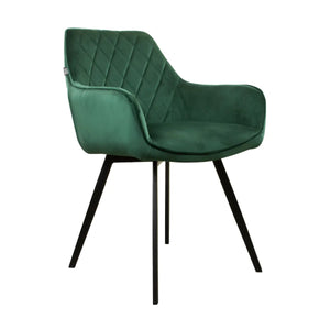 Esszimmerstuhl – Velvet Stoff, Schwarzes Metallgestell, Dunkelgrüne Farbe - Karl | Kick Collection