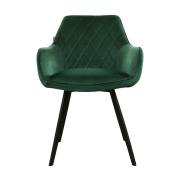 Esszimmerstuhl – Velvet Stoff, Schwarzes Metallgestell, Dunkelgrüne Farbe - Karl | Kick Collection