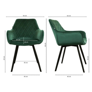 Esszimmerstuhl – Velvet Stoff, Schwarzes Metallgestell, Dunkelgrüne Farbe - Karl | Kick Collection